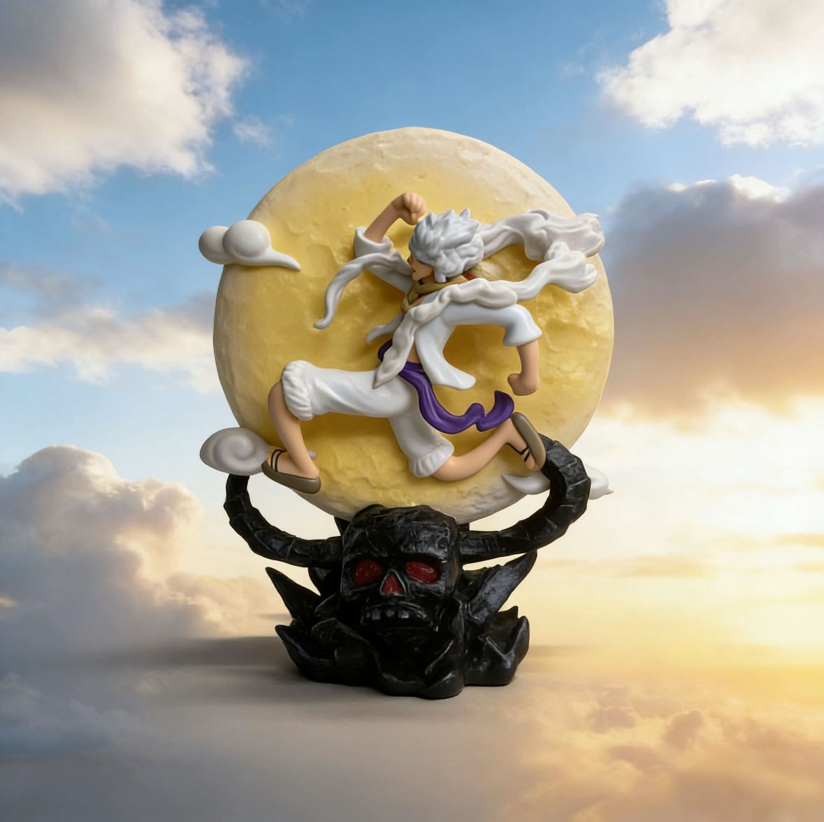 Gear 5 Luffy: una figura dinámica con luz de luna