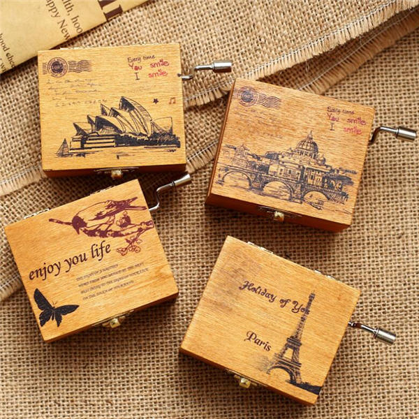 Retro Wooden Wind Up Music