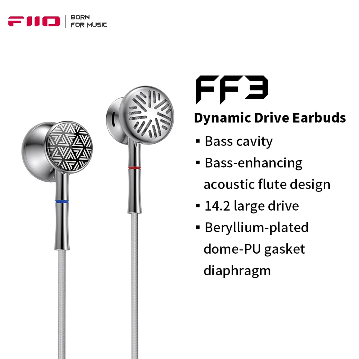 FiiO FF3-Dynamic Drive Earbuds, HiFi