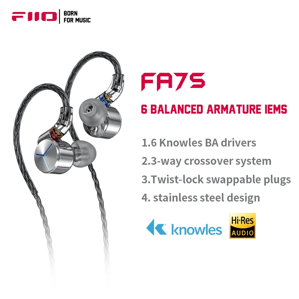 FiiO FA7s HiFi earphones 6-BA/earpiece