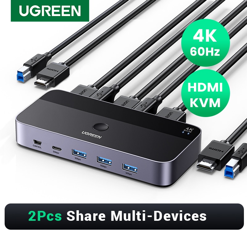 Optimiza tu espacio de trabajo y ahorra tiempo con este dispositivo que te permite controlar dos equipos desde una sola estación: el UGREEN HDMI KVM Switch con USB 3.0 garantiza fluidez en 4K@60Hz y HDR, ideal para gamers y profesionales que buscan eficiencia sin comprometer la calidad visual.