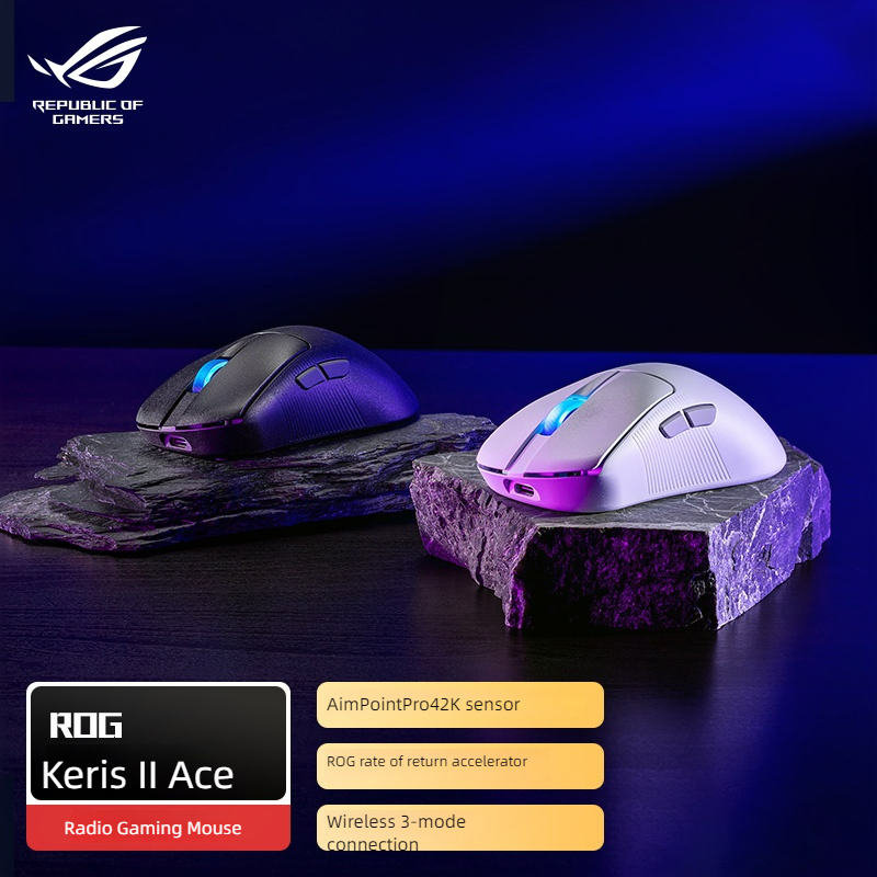 Tus movimientos en el juego serán milimétricos y rápidos como nunca, gracias al ROG KERIS II ACE con su sensor AimPoint Pro de 42,000 DPI y diseño ultraligero de 54g, una herramienta profesional para gamers que buscan la ventaja competitiva.
