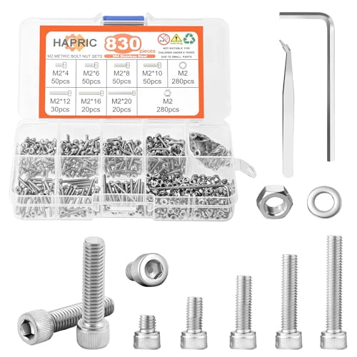 Nunca más te quedes sin el tornillo preciso: Domina tus proyectos DIY con este kit organizado de 830 piezas M2 en acero inoxidable 304 HAPRIC, la solución definitiva para reparaciones y montajes profesionales