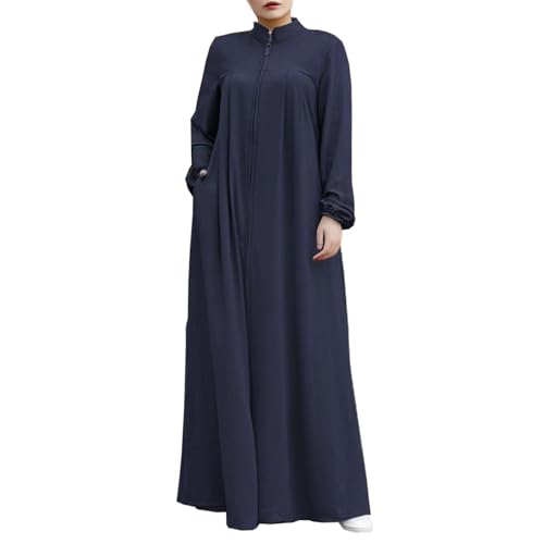 Descubre comodidad y modestia sin sacrificar estilo: el VESTIDO ABAYA CON CREMALLERA FRONTAL ofrece versatilidad con bolsillos funcionales para tu día a día