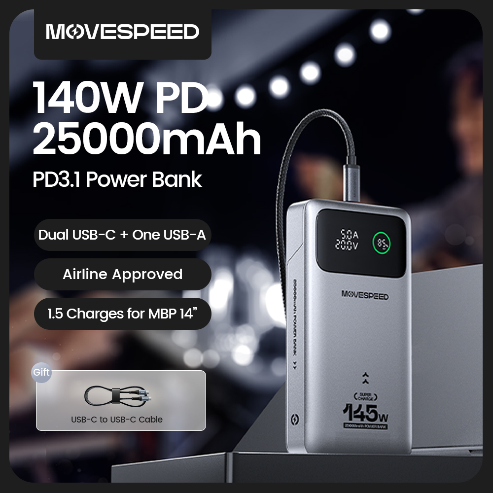 Mantén tus dispositivos siempre activos sin preocuparte por la carga: el MOVESPEED M25PRO de 140W y 25000mAh redefine la portabilidad con una súper oferta para quienes necesitan potencia en movimiento.