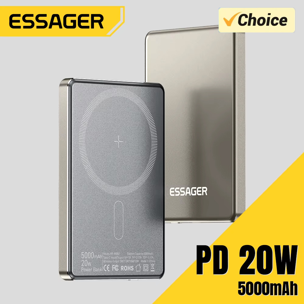 Carga tu IPHONE 12-15 SIN CABLES con la BATERÍA MAGNÉTICA ESSAGER 20W: 5000mAh de energía portátil que se adhiere como imán y carga a velocidad relámpago