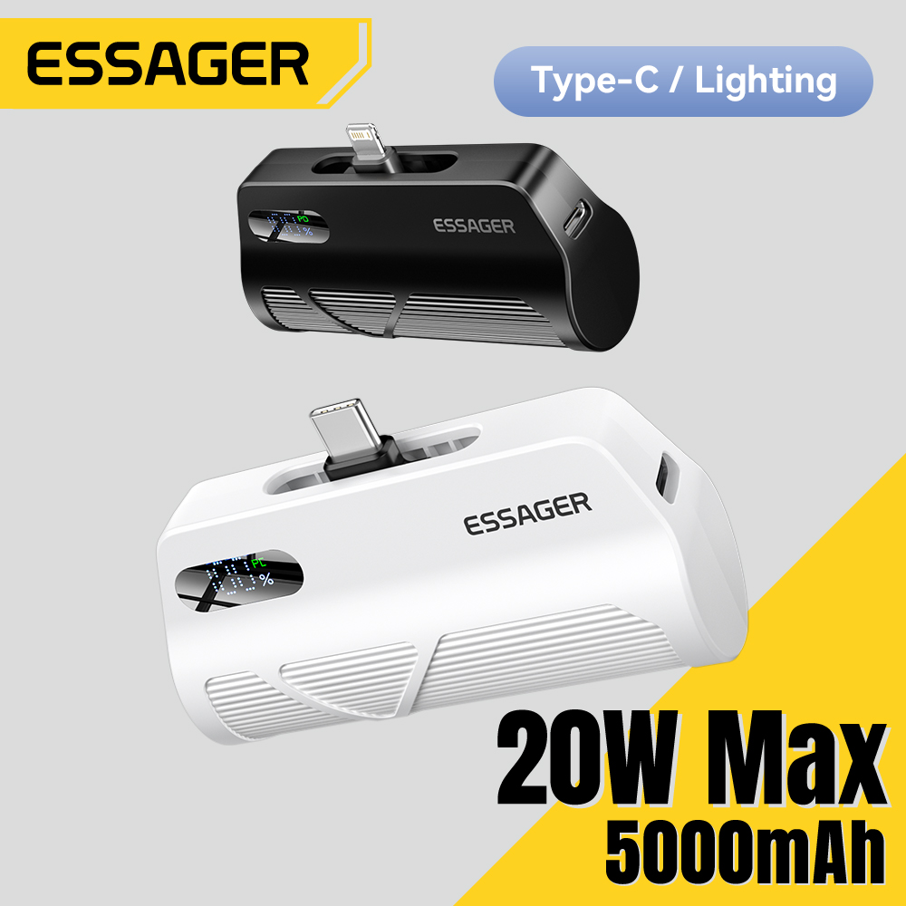 Carga Ultra Rápida DONDE SEA: El ESSAGER MINI POWER BANK 20W es tu aliado portátil - Con 5000mAh y doble puerto, recarga tu IPHONE 15 o XIAOMI en minutos mientras viajas
