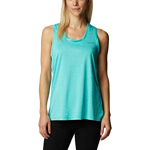 Mantente fresca y activa con esta camiseta técnica que combina estilo y funcionalidad: la COLUMBIA BRIGHT AQUA HEATHER te espera en oferta limitada para aventureras.