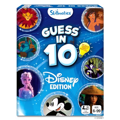 ¡Diversión familiar asegurada con el juego SKILLMATICS GUESS IN 10 DISNEY! Con personajes clásicos como CENICIENTA y MICKEY MOUSE, este juego educativo fortalece vínculos y desarrolla habilidades cognitivas en niños desde 6 años.