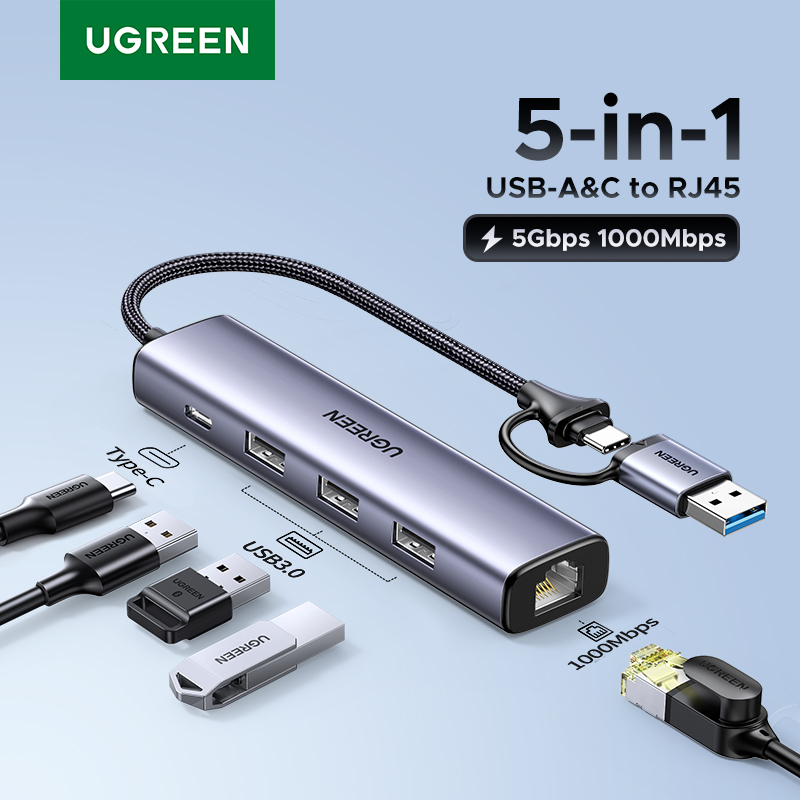 Transforma tu laptop en una estación de trabajo completa con conexiones ultra-rápidas: el adaptador UGREEN 5 en 1 Type-C ofrece Ethernet Gigabit, puertos USB 3.0 y compatibilidad universal para maximizar productividad y rendimiento.