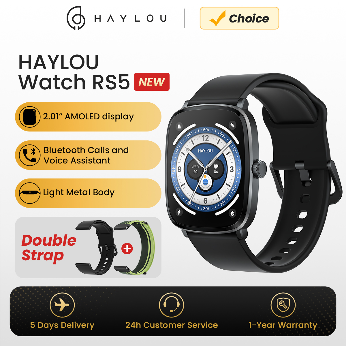 Domina Tu Día con Tecnología Vestible: El HAYLOU WATCH RS5 Combina Asistente de Voz, Llamadas por Bluetooth y Monitoreo de Salud en una Pantalla AMOLED HD de 2.01'' - ¡Eficiencia en Tu Muñeca!