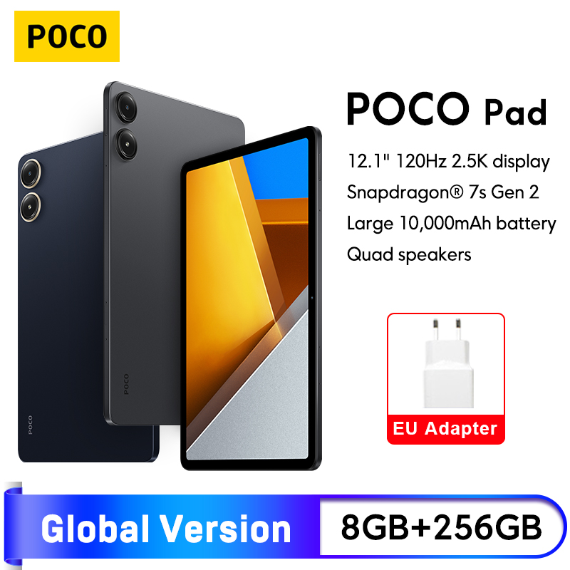 Descubre una experiencia visual inmersiva y potencia inigualable con la POCO PAD TABLET GLOBAL VERSION, equipada con 8GB de RAM, almacenamiento de 256GB, procesador Snapdragon 7s Gen 2 de ocho núcleos, pantalla de 12.1 pulgadas a 120Hz con resolución 2.5K y batería de 10000mAh con carga rápida de 33W, ideal para profesionales y estudiantes exigentes.