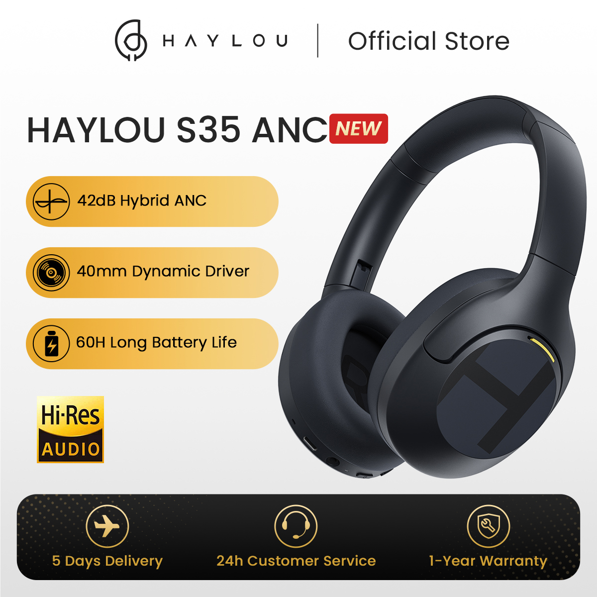Transforma tu Experiencia Auditiva con los Auriculares HAYLOU S35: Disfruta de Cancelación de Ruido de 42dB y hasta 60 Horas de Autonomía para Trabajo y Entretenimiento sin Interrupciones.