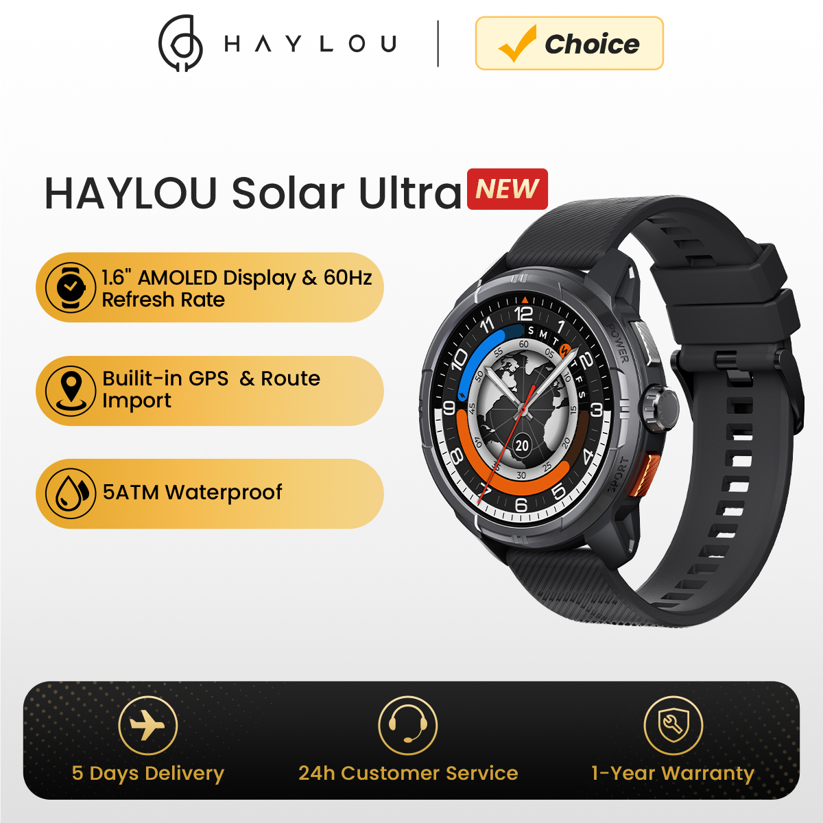 Domina tu día con el HAYLOU SOLAR ULTRA GPS: Pantalla AMOLED de 1.6" y 60Hz para fluidez extrema + Resistencia 5ATM que desafía límites – Tecnología que impulsa tu rendimiento