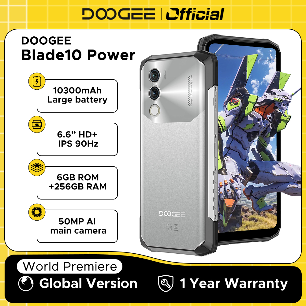 Maximiza tu productividad y aventura sin límites con un diseño ultrarresistente: Descubre el DOOGEE BLADE10 POWER, equipado con una batería gigante de 10300mAh, 256GB de almacenamiento, pantalla fluida de 90Hz y Android 14 para rendimiento superior en cualquier condición.