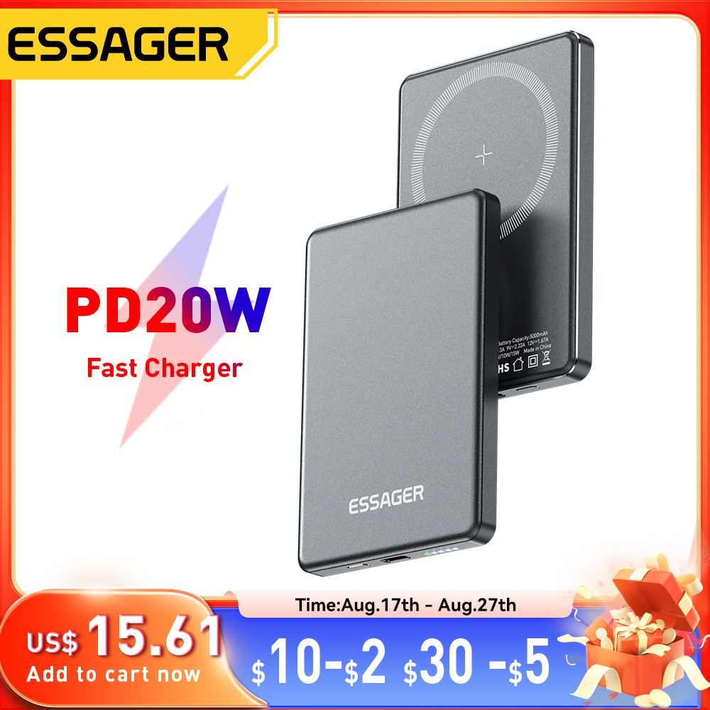 Carga tu IPHONE 16/15/14/13 sin cables con el ESSAGER MAGNETIC POWER BANK: 20W de potencia + 5000mAh en un diseño ultraportátil que se adhiere magnéticamente a tu dispositivo