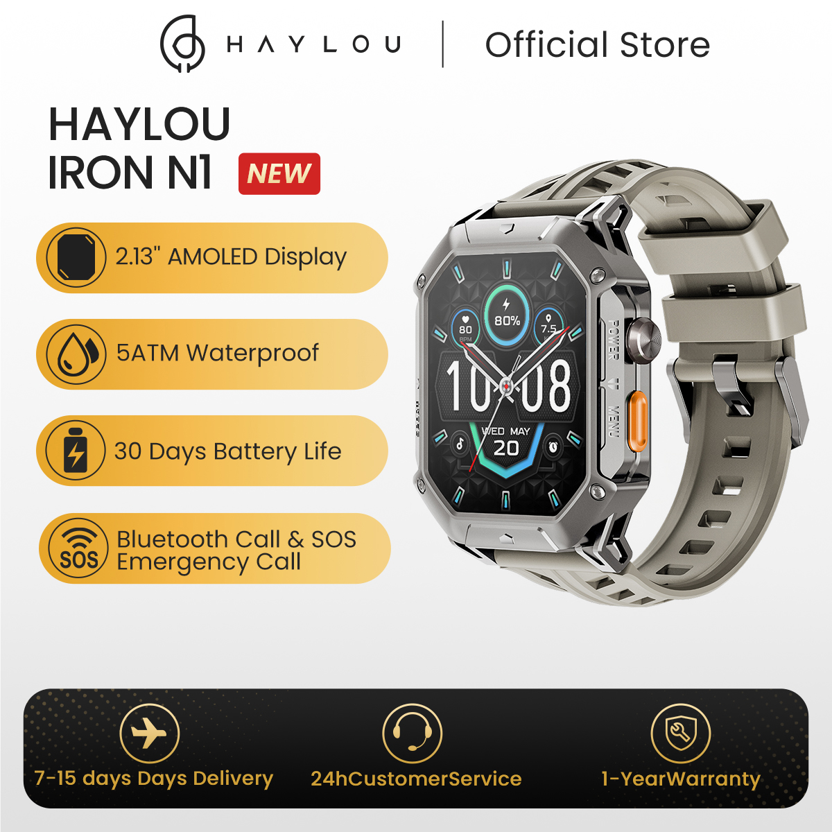 Domina tus entrenamientos con el HAYLOU IRON N1: Pantalla AMOLED de 2.13 pulgadas + 30 días de batería + Resistencia al agua 5ATM para deportes extremos