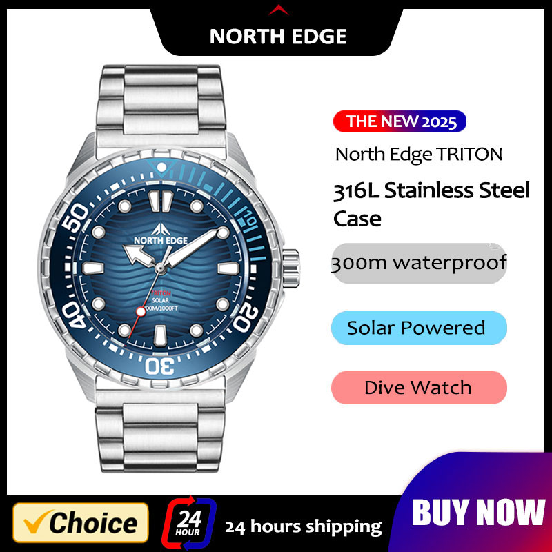 Sumérgete en la excelencia con el NORTH EDGE TRITON 2025: El reloj solar para buceo que combina estilo y resistencia extrema - 300M de profundidad y acero 316L para aventureros exigentes