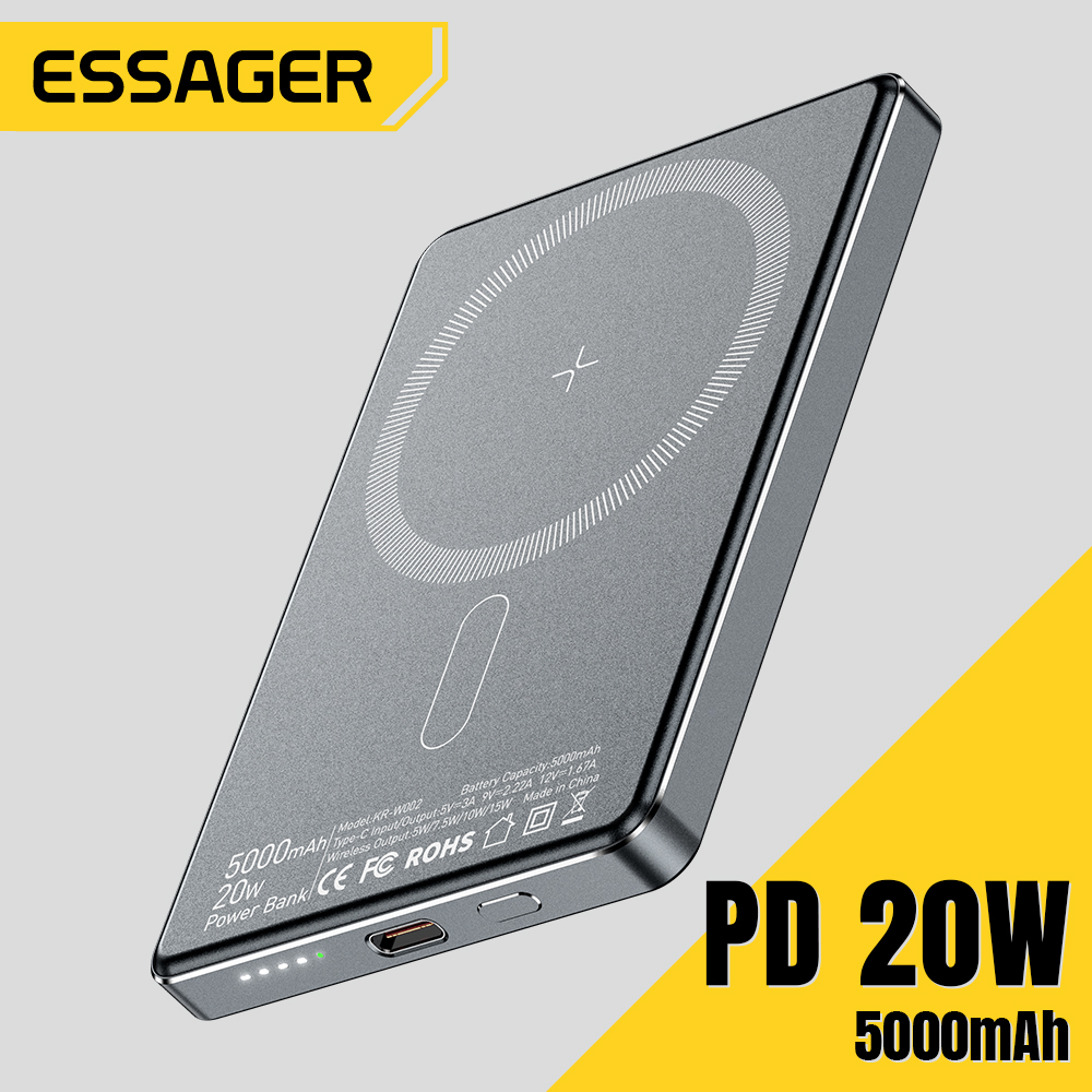 Carga tu iPhone al instante sin cables: Descubre el ESSAGER THIN WIRELESS POWER BANK 20W - Potencia magnética 5000mAh que se adhiere a tus modelos iPhone 16/15/14/13 como un imán