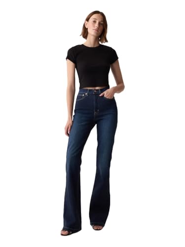 Eleva tu estilo con comodidad sin igual: Los jeans acampanados de tiro alto de GAP V2 en lavado oscuro fusionan moda retro y diseño moderno, ofreciendo una silueta elegante y versátil para cualquier ocasión.
