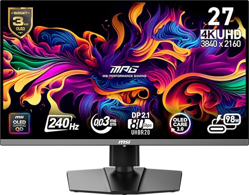 Transforma tu experiencia visual con fluidez absoluta y colores vibrantes: este monitor MSI MPG 272URX QD-OLED combina resolución 4K UHD, 240Hz de frecuencia y respuesta ultrarrápida de 0,03ms para gaming y trabajo profesional sin igual.