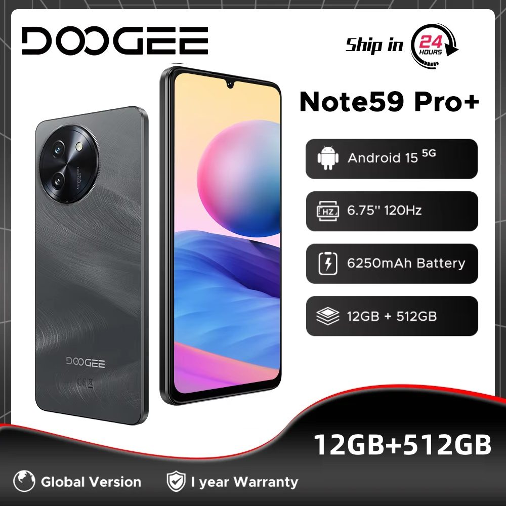Transforma tu conectividad con fluidez total: Descubre el DOOGEE NOTE59 PRO+, un smartphone 5G con pantalla HD+ de 120Hz, 12GB de RAM y 512GB de almacenamiento, diseñado para multitarea extrema y duración de batería excepcional que supera el día completo sin recargas.