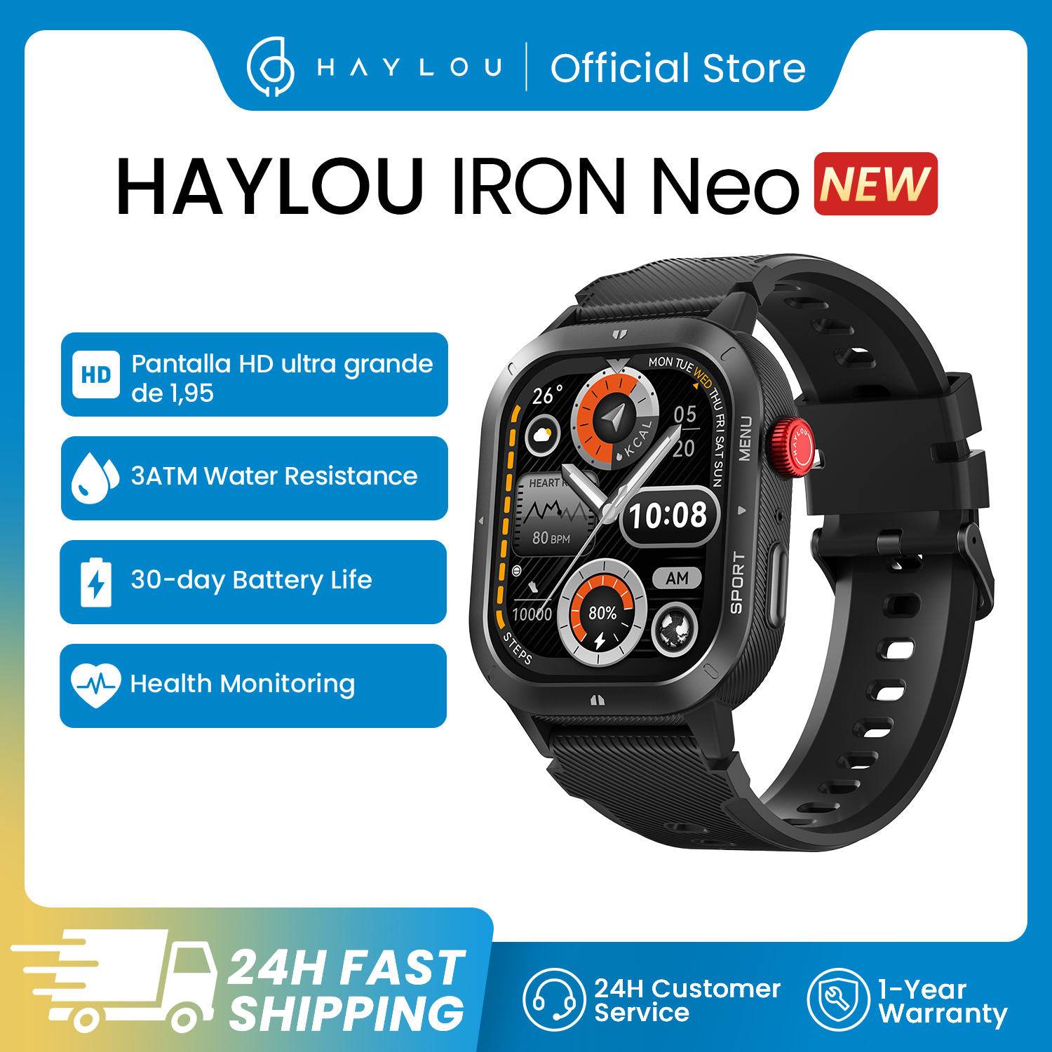HAYLOU IRON NEO: Un smartwatch duradero con batería de un mes