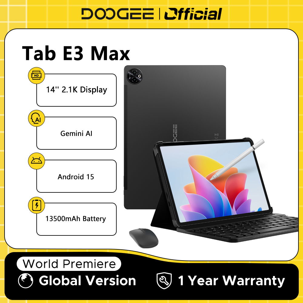 Descubre la tablet definitiva que maximiza tu productividad y entretenimiento: el DOOGEE Tab E3 Max con Android 15, pantalla 2.1K de 14 pulgadas y batería gigante de 13500mAh.