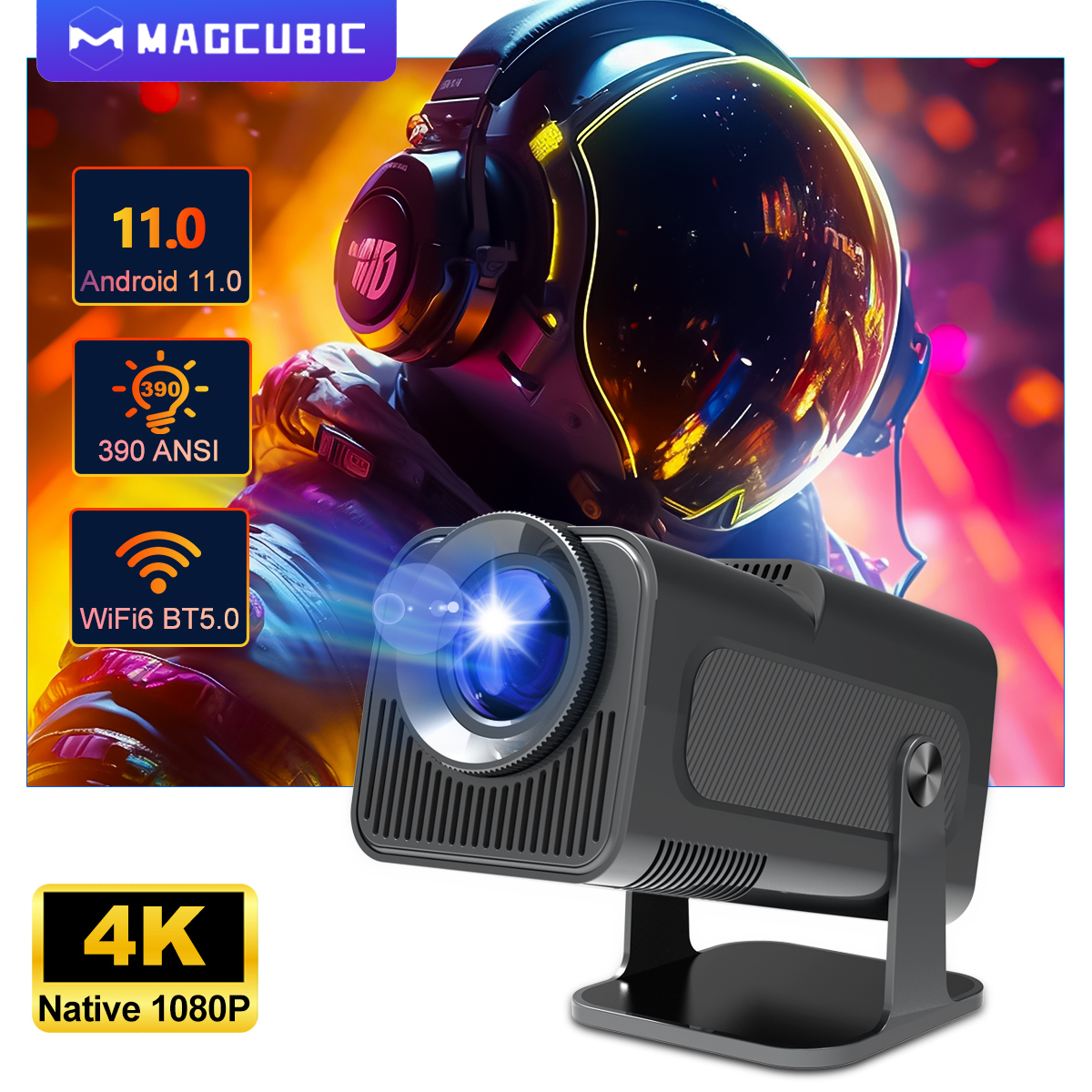 Transforma tu sala en un cine con calidad excepcional: el proyector Magcubic HY320 ofrece 4K real, Android 11 y conectividad avanzada para una experiencia inmersiva sin complicaciones.