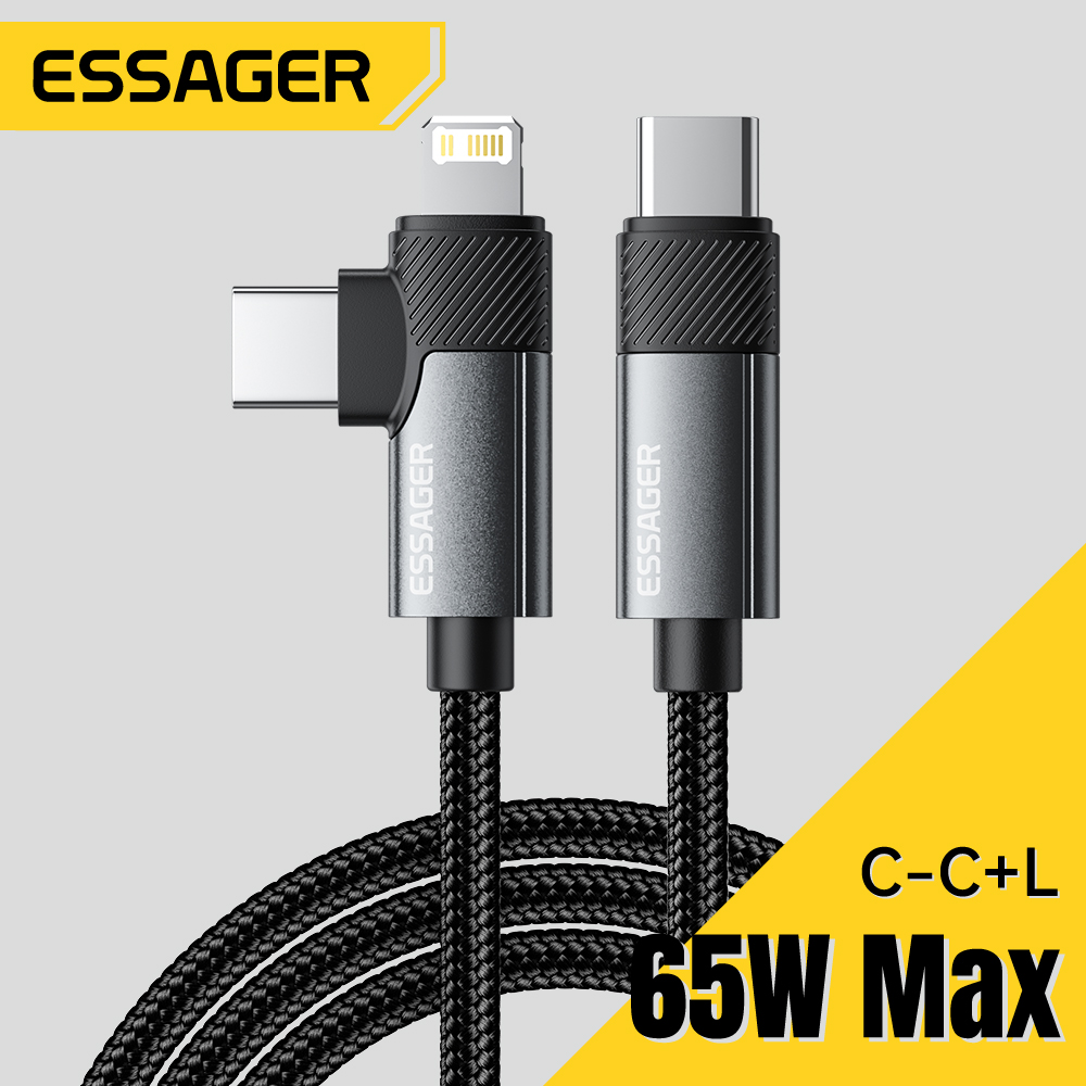 Transforma tu experiencia de carga con fluidez absoluta: el cable ESSAGER 2 EN 1 combina potencia PD 65W y versatilidad para iPhone 15, MacBook y más, garantizando eficiencia sin límites en tu día a día tecnológico.