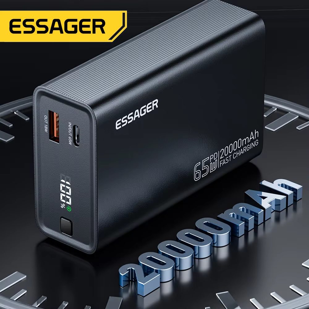 Carga tus dispositivos en minutos, no en horas: Descubre cómo la POWER BANK ESSAGER 20000MAH con PD 65W revoluciona tu movilidad con energía ultra rápida para LAPTOP, PHONE y más