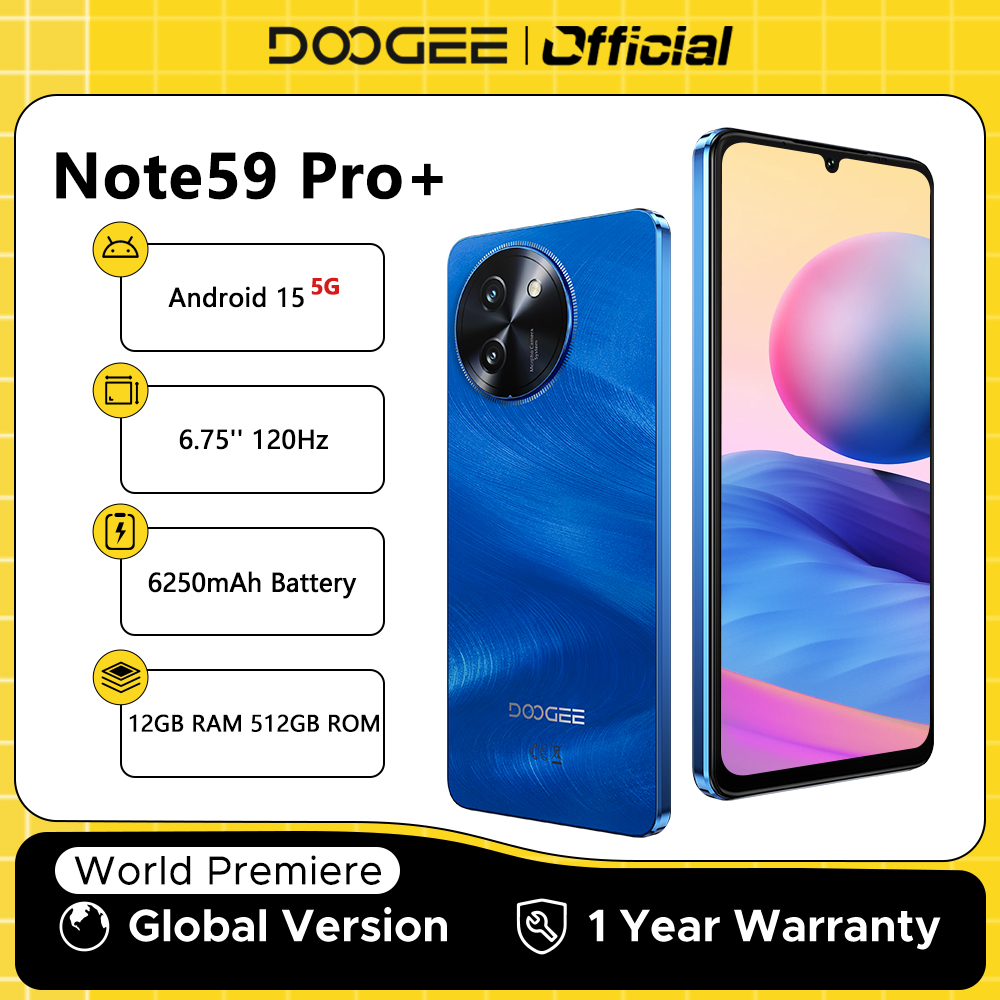 Transforma tu día con una fluidez sin precedentes: El DOOGEE NOTE59 PRO+ 5G ofrece una batería de 6250 mAh y pantalla de 120 Hz para un rendimiento impecable en juegos y multitarea, asegurando durabilidad y velocidad excepcionales con su almacenamiento de 512 GB.