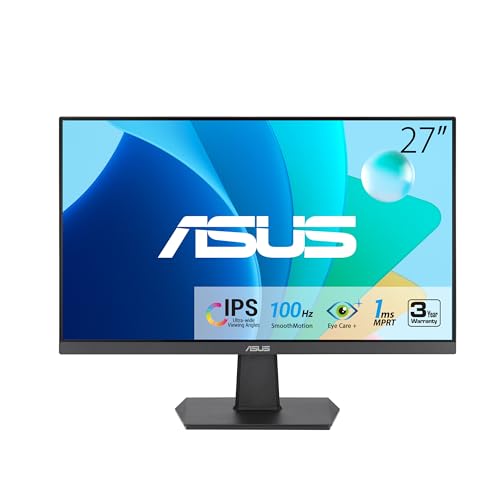 Transforma tu experiencia visual con este monitor que combina rendimiento gaming y productividad profesional: El ASUS VA27EHF ofrece calidad IPS Full HD, 100Hz y 1ms de respuesta para un flujo de trabajo sin interrupciones y sesiones de juego fluidas.