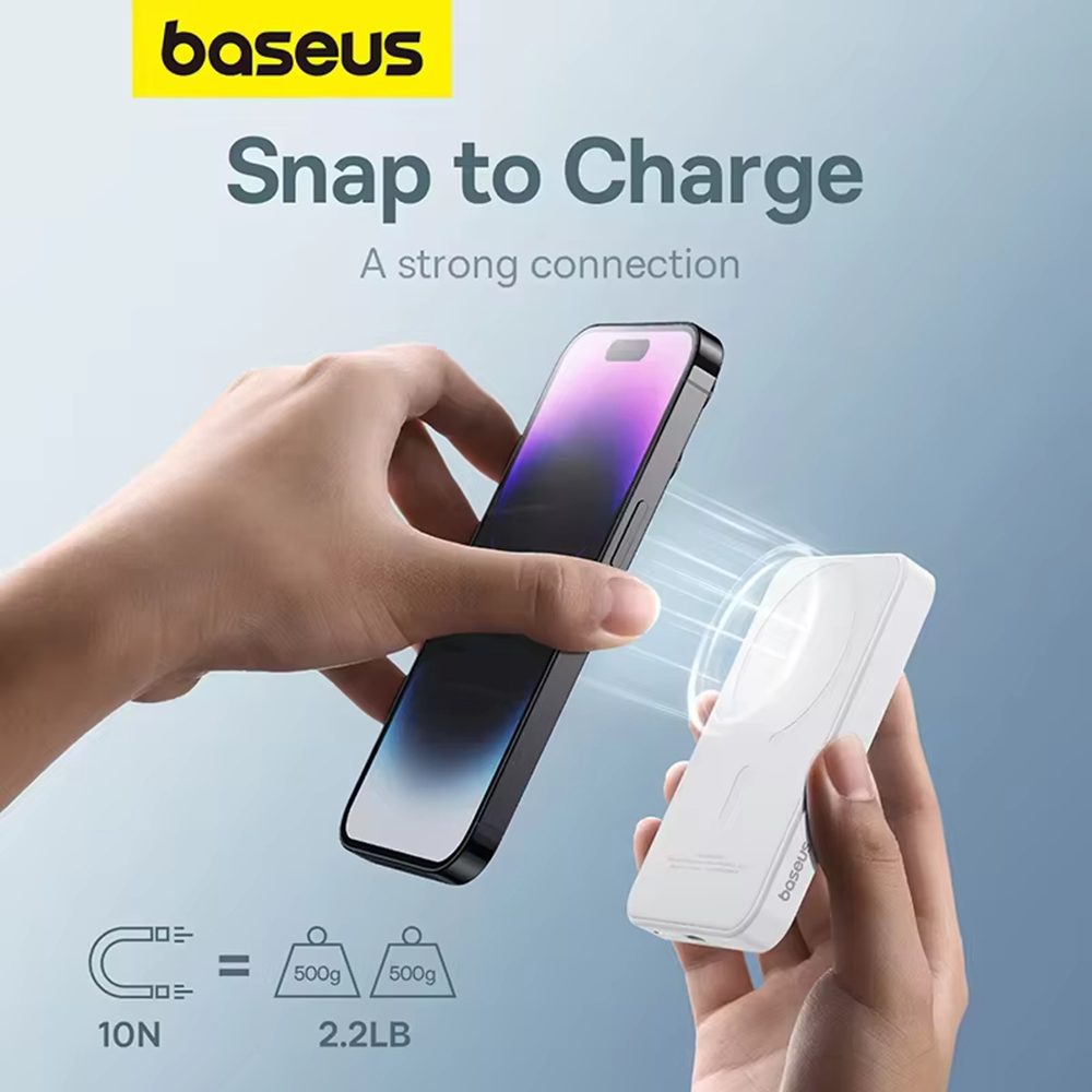 Olvídate de los cables con el BASEUS 20W 5000MAH: El power bank magnético que carga tu iPhone al instante mientras trabajas o viajas - Tecnología Magsafe probada en modelos 12 al 15