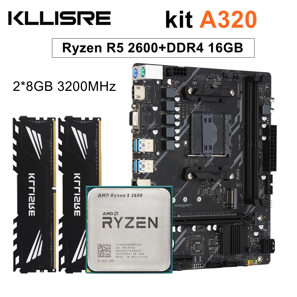 Impulsa tu PC como nunca antes: el kit KLLISRE A320 con procesador AMD RYZEN R5 2600 y memoria DDR4 de 16 GB te ofrece rendimiento extremo a un precio imbatible.