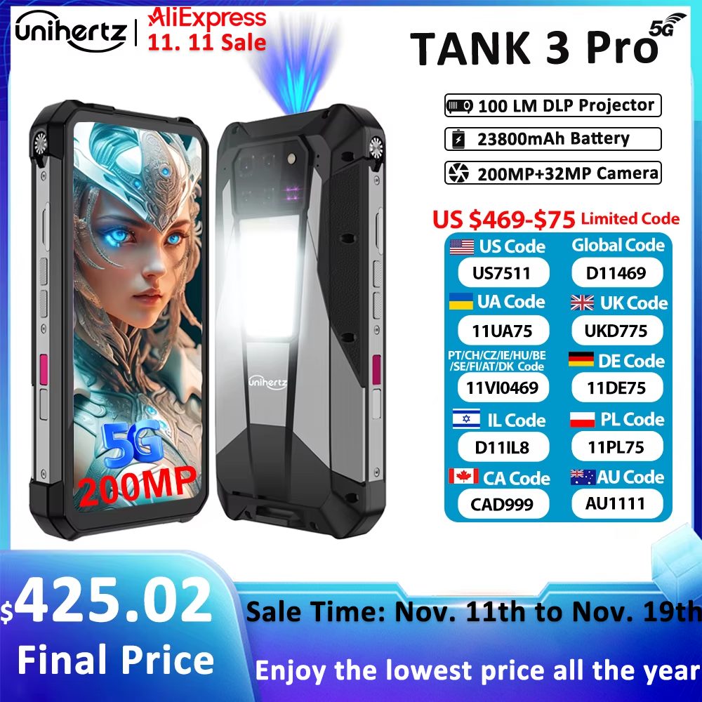 Transforma tu vida digital con este titán: el UNIHERTZ TANK 3 PRO combina un proyector de 100 lúmenes, batería de 23800mAh y cámara de 200MP para revolucionar tu entretenimiento y productividad en cualquier lugar, garantizando rendimiento sin igual.