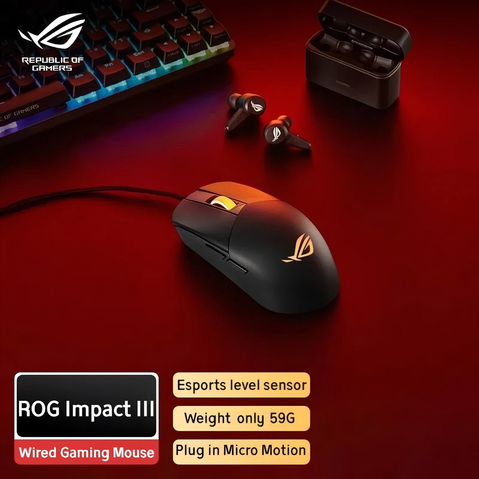 Domina cada partida con precisión extrema: El ROG STRIX IMPACT III combina un diseño ultraligero de 59 gramos con un sensor de 12000 DPI para movimientos milimétricos que marcan la diferencia en tus batallas digitales.
