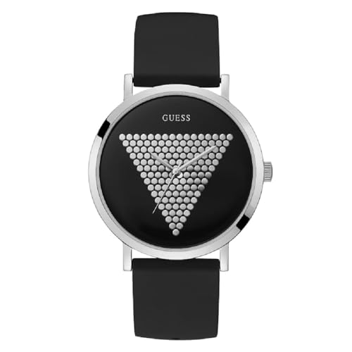 ¿Cansado de relojes que pasan desapercibidos? Descubre la elegancia atemporal que combina con todo: el GUESS de caja plateada y esfera plateada con correa negra redefine tu estilo diario con un diseño versátil y sofisticado.