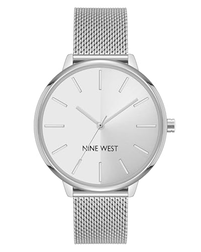 Elegancia que no necesita pausas: el NINE WEST de malla plateada luce 50 metros de resistencia al agua y correa ajustable para acompañarte en cada momento con estilo inagotable