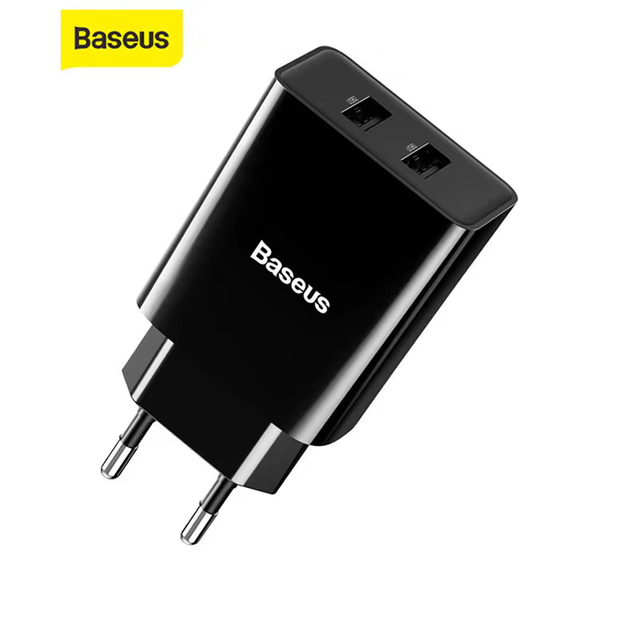 Cargador compacto para dos dispositivos en la pared