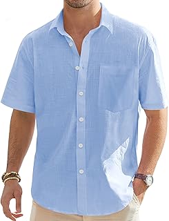 Mens Linen Shirt Short Sleeve
