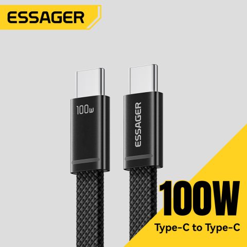 ESSAGER 100W USB C a USB C: cable delgado para carga rápida