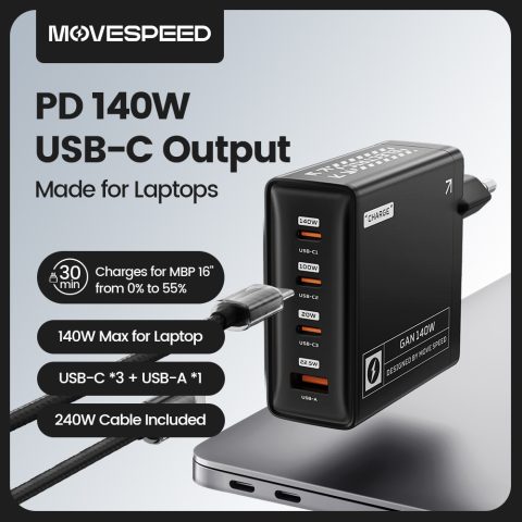 Análisis del cargador MOVESPEED 140W GaN de 4 puertos