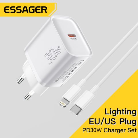 Essager Mini 30W: cargador PD rápido con cable para iPhone y Android