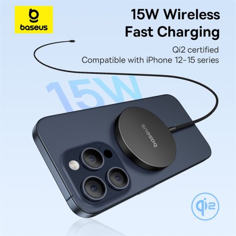 Baseus 15W Qi2: Carga Inalámbrica Magnética para iPhone y AirPods